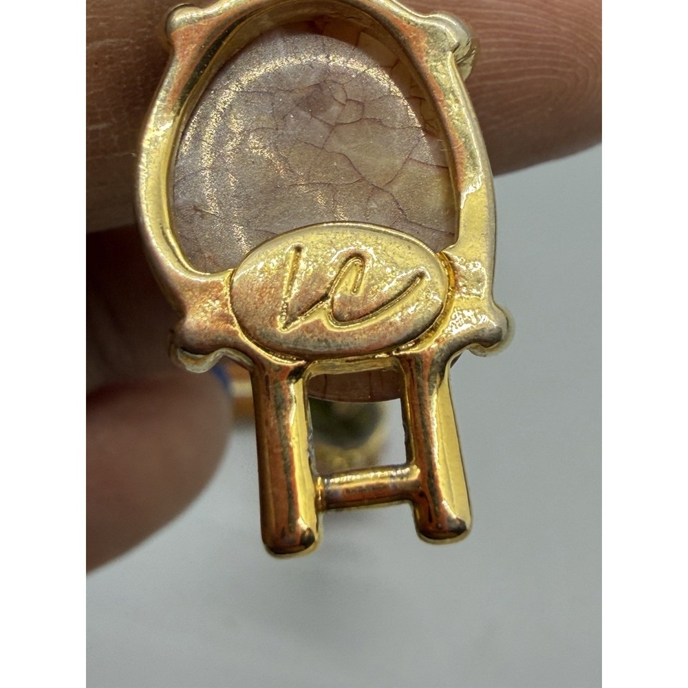 Liz Claiborne Acrylic Bracelet Gold Tone Link Multicolor Cabochon Chunky Vintage - Picture 7 of 13